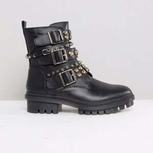 Leather Combat/Biker Boots with Studs and Spikes